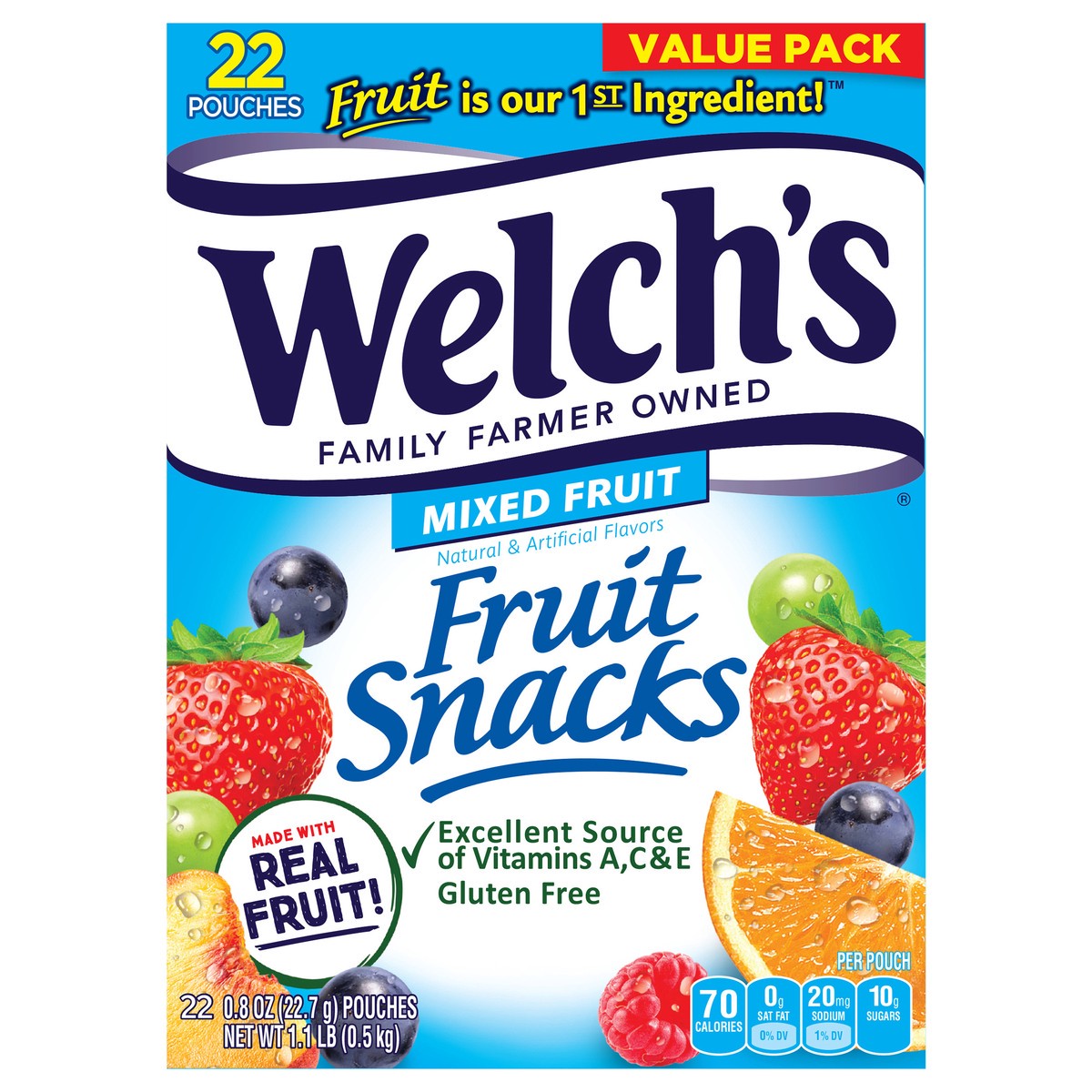 slide 1 of 9, Welch's Mixed Fruits Fruit Snacks 0.8oz Pouches - 22ct Box, 22 ct