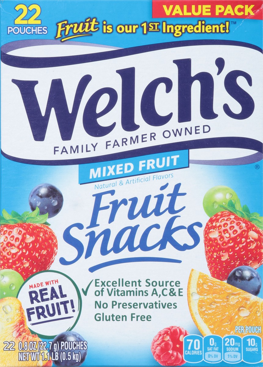 slide 6 of 9, Welch's Mixed Fruits Fruit Snacks 0.8oz Pouches - 22ct Box, 22 ct