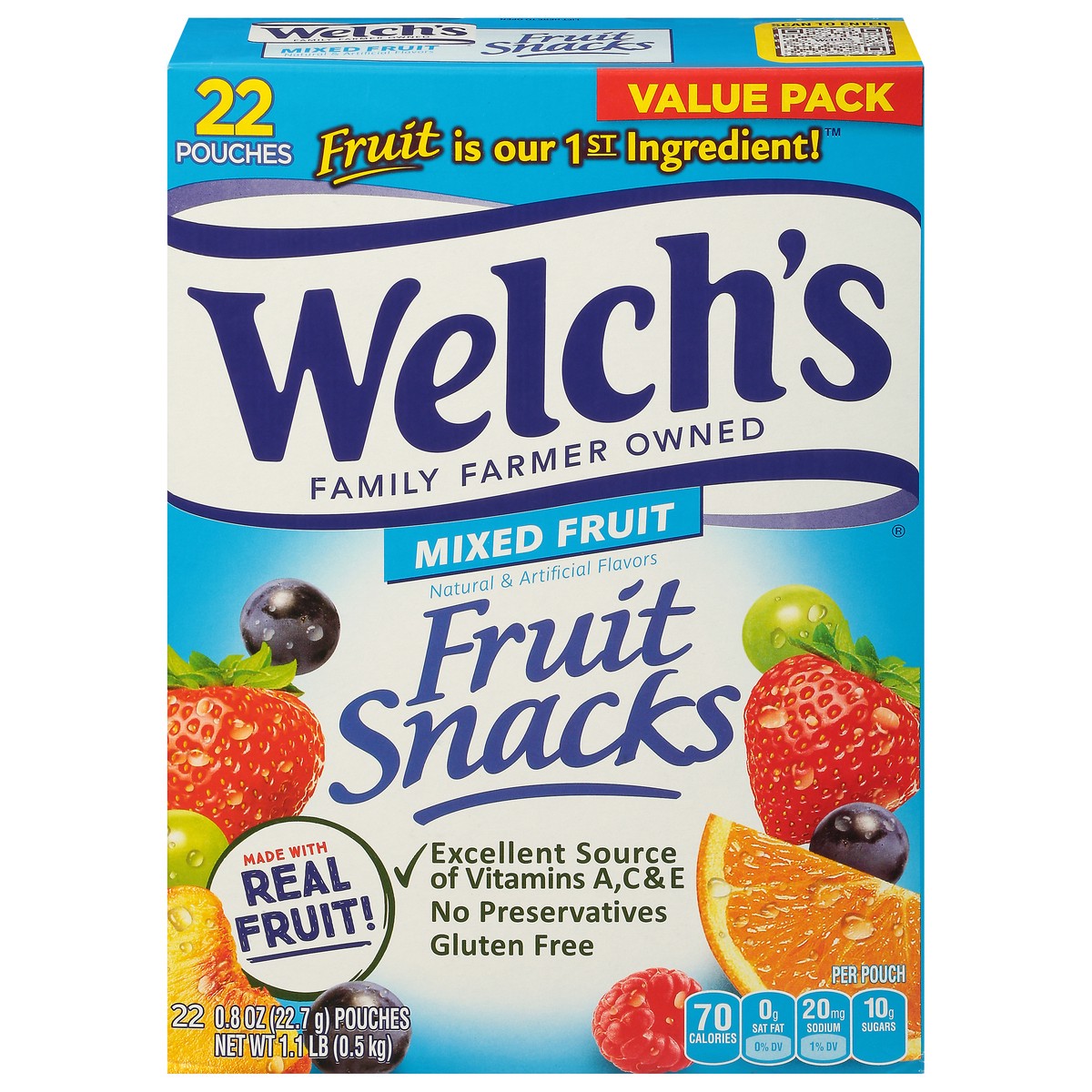 slide 1 of 9, Welch's Mixed Fruits Fruit Snacks 0.8oz Pouches - 22ct Box, 22 ct