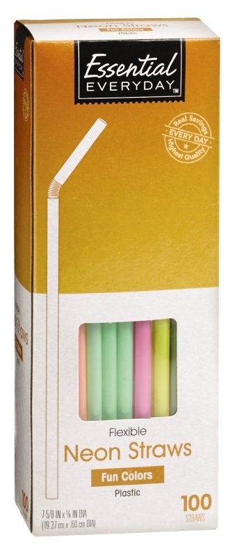 slide 1 of 1, Essential Everyday Neon Flex Straws, 100 ct