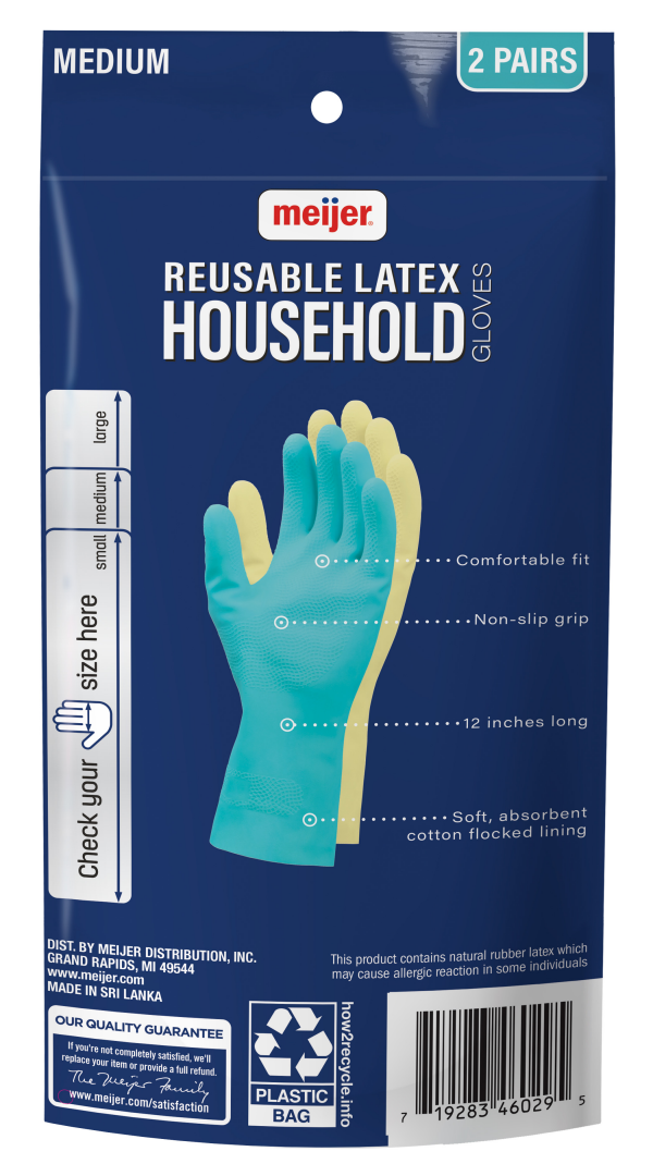 slide 6 of 17, Meijer Reusable Latex Household Gloves Med 2 pr, 2 PR      