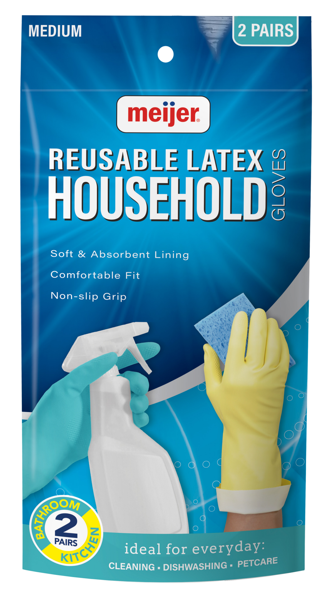 slide 1 of 17, Meijer Reusable Latex Household Gloves Med 2 pr, 2 PR      