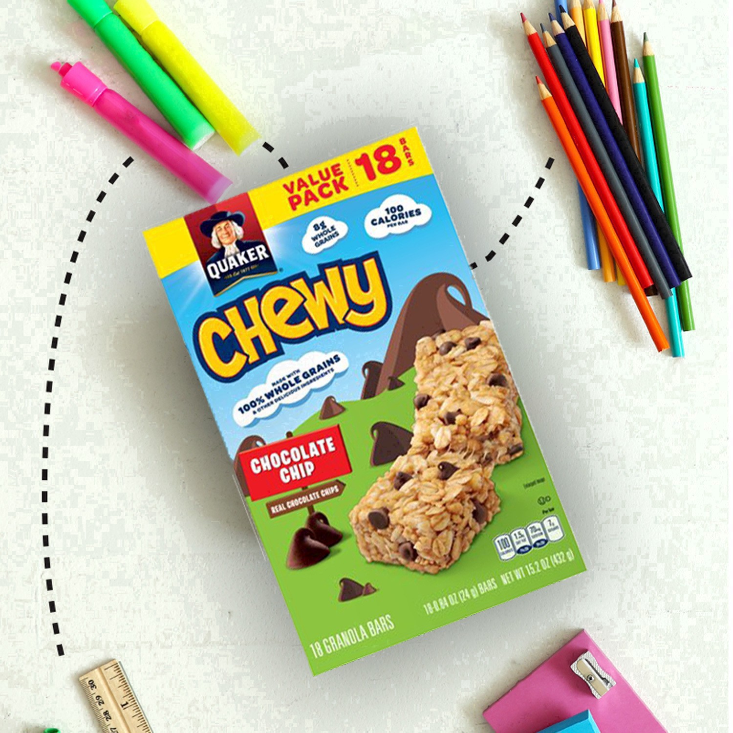 slide 5 of 111, Quaker Granola Bars, Chocolate Chip, Value Pack, 18 Pack, 18 ct