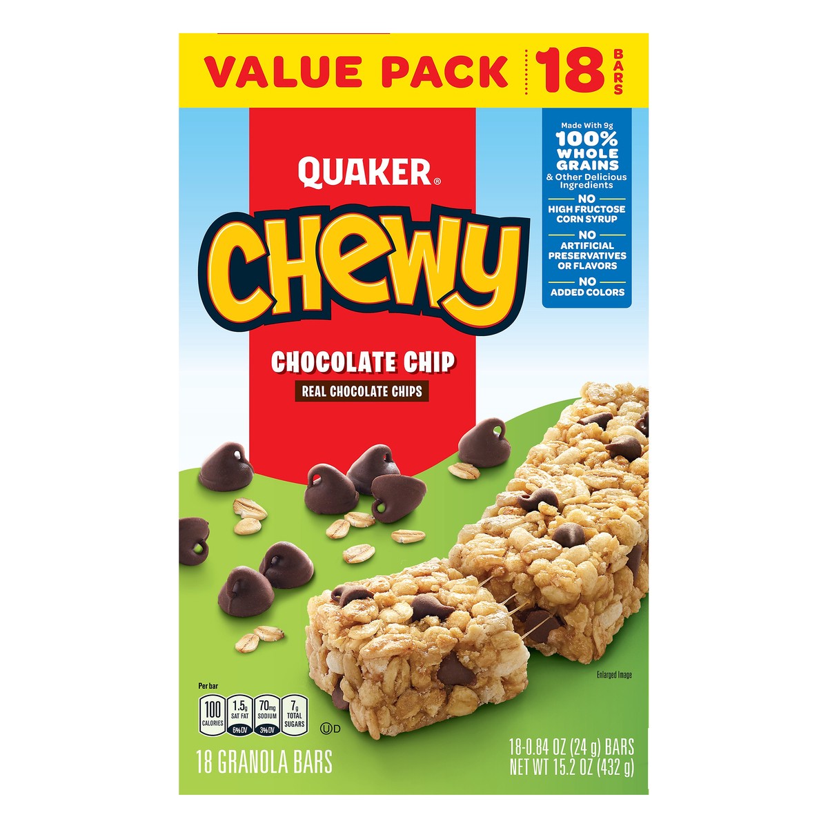slide 1 of 1, Quaker Chewy Value Pack Chocolate Chip Granola Bars 18 ea, 18 ct; 0.84 oz