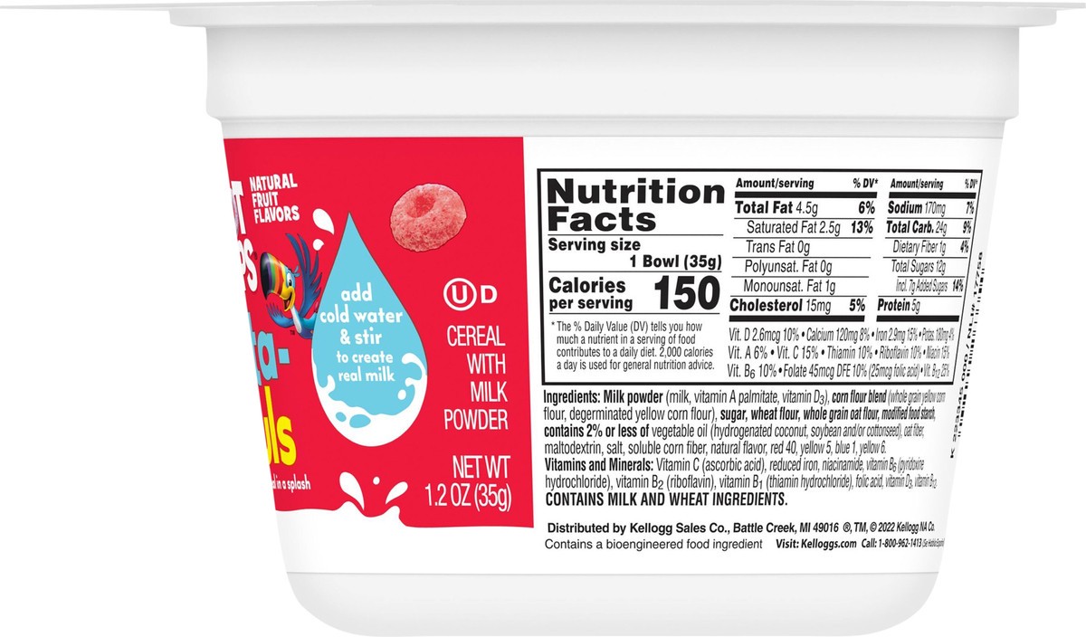 slide 12 of 14, Froot Loops Kellogg's Froot Loops Insta-Bowls Breakfast Cereal, Kids Snacks, Instant Cereal, 1.2oz Cup (1 Cup), 1.2 oz