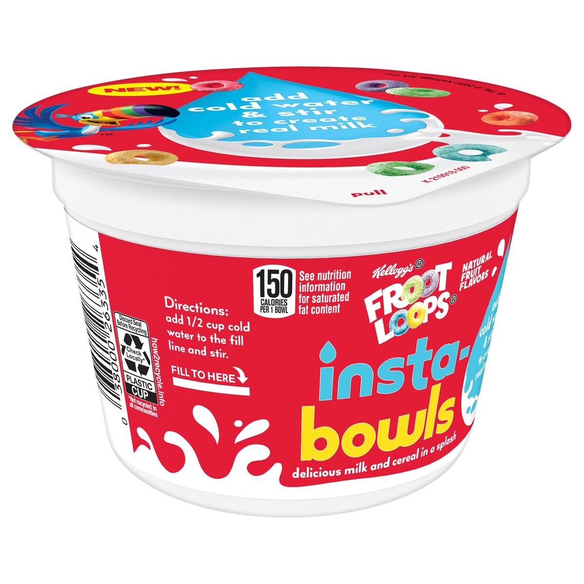 slide 11 of 14, Froot Loops Kellogg's Froot Loops Insta-Bowls Breakfast Cereal, Kids Snacks, Instant Cereal, 1.2oz Cup (1 Cup), 1.2 oz