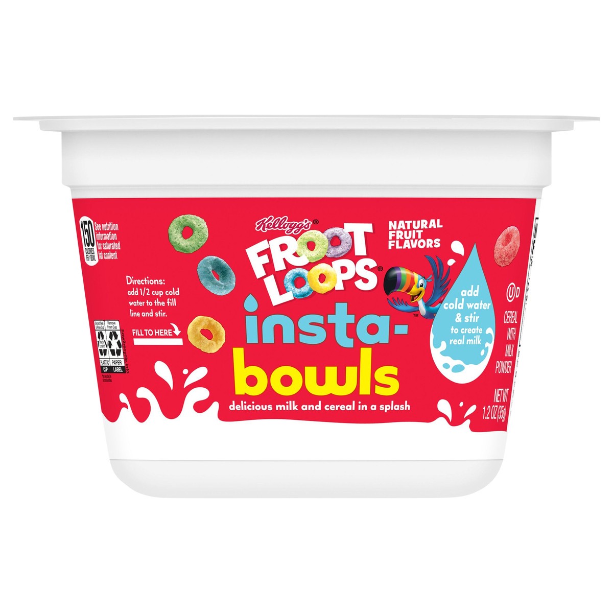 slide 7 of 14, Froot Loops Kellogg's Froot Loops Insta-Bowls Breakfast Cereal, Kids Snacks, Instant Cereal, 1.2oz Cup (1 Cup), 1.2 oz