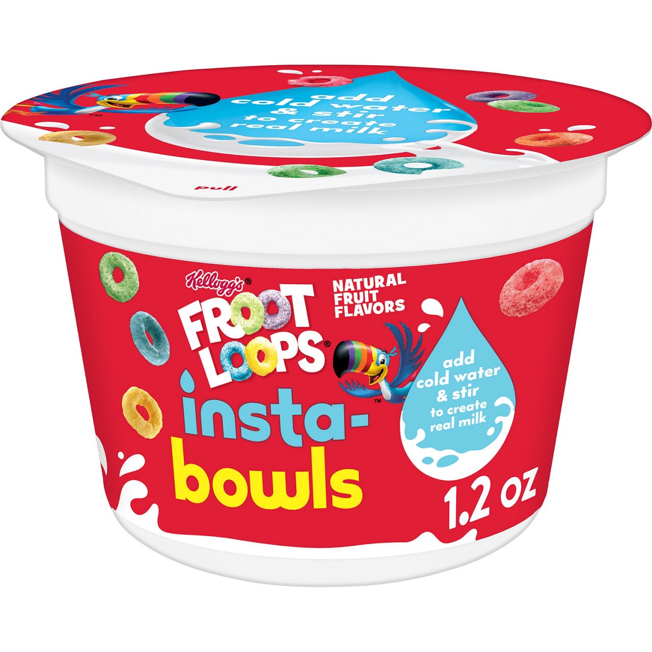 slide 1 of 14, Froot Loops Kellogg's Froot Loops Insta-Bowls Breakfast Cereal, Kids Snacks, Instant Cereal, 1.2oz Cup (1 Cup), 1.2 oz