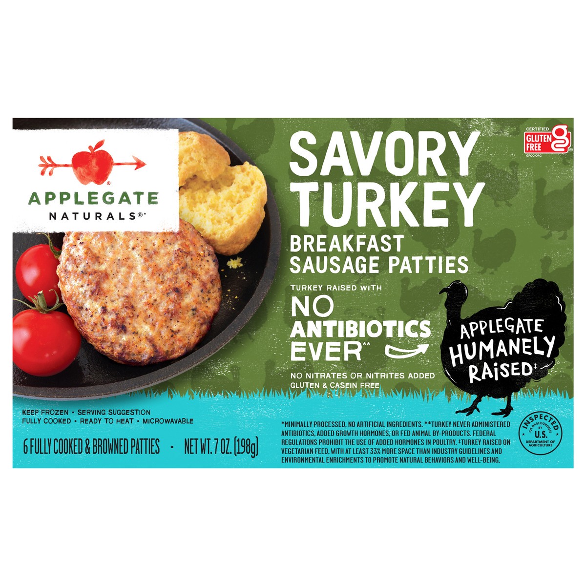 slide 1 of 7, Applegate Naturals Savory Turkey Breakfast Sausage Patties, 7.0 oz