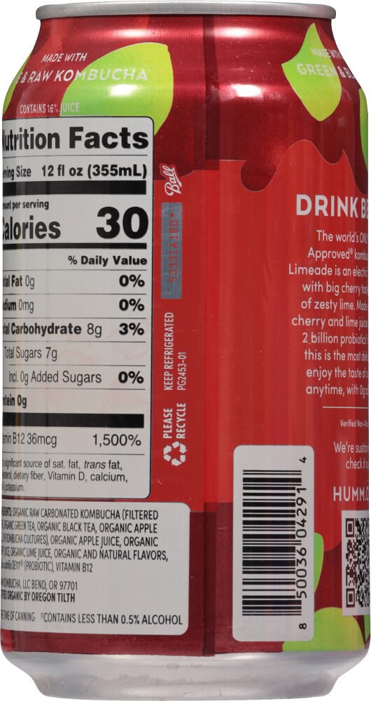 slide 3 of 4, Humm Kombucha Cherry Limeade - 12 OZ, 12 oz
