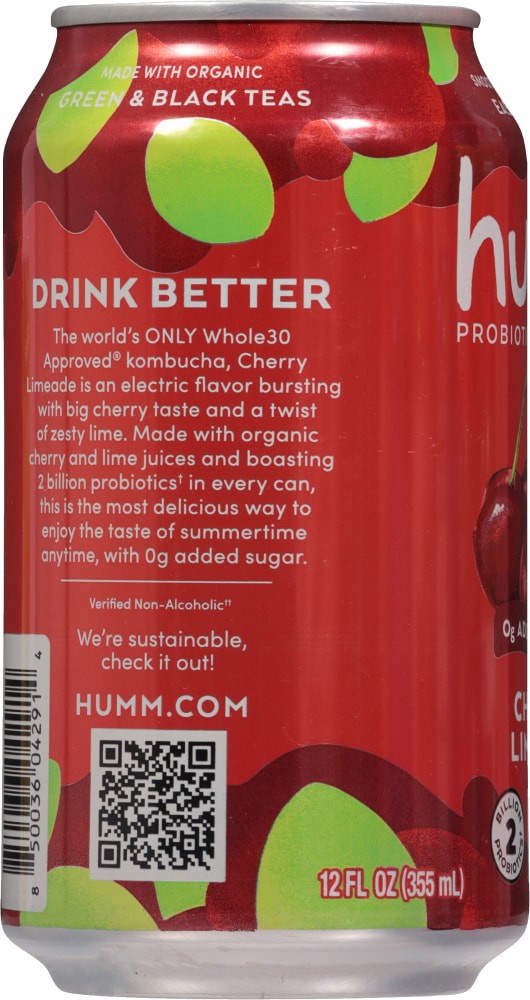 slide 2 of 4, Humm Kombucha Cherry Limeade - 12 OZ, 12 oz