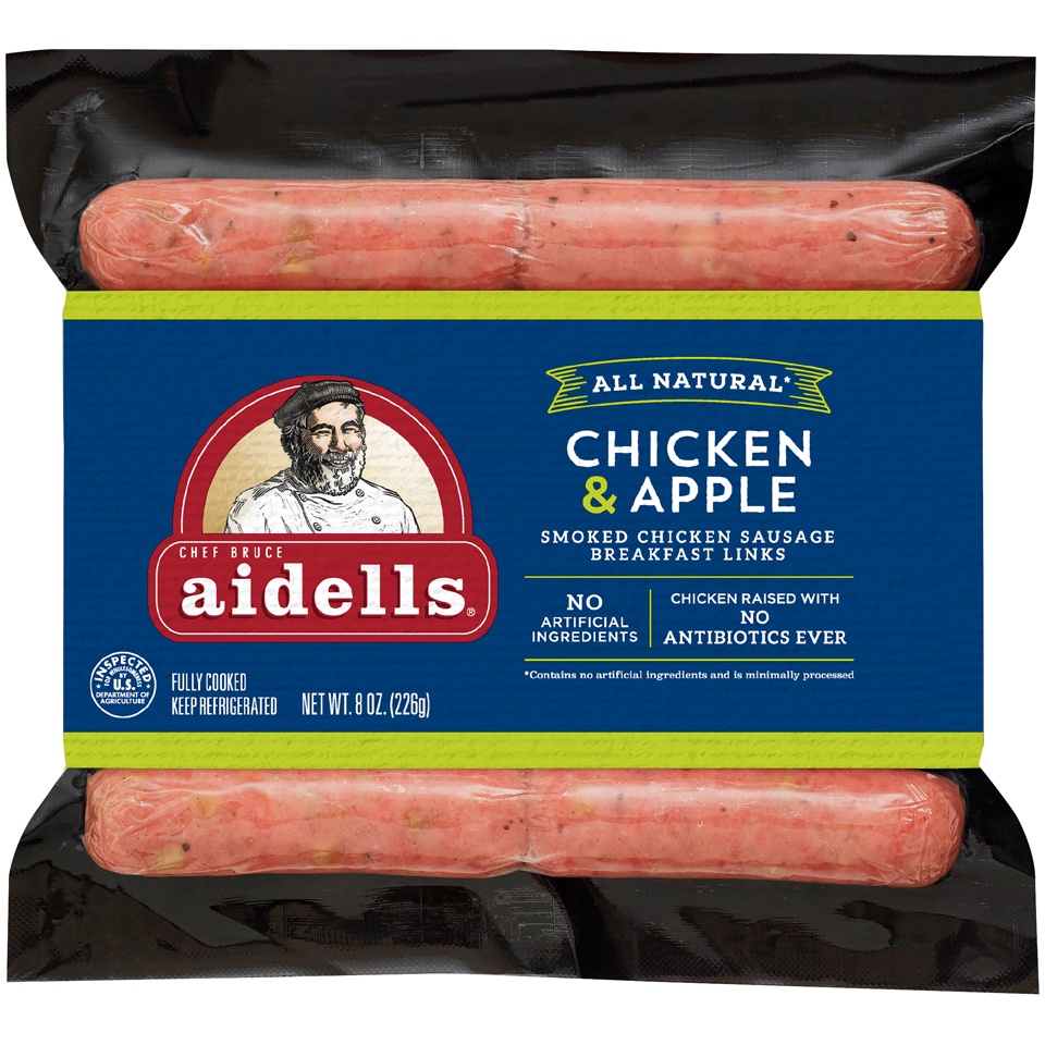 slide 1 of 4, Aidells Smoked Chicken Sausage Breakfast Links, Chicken & Apple, 8 oz