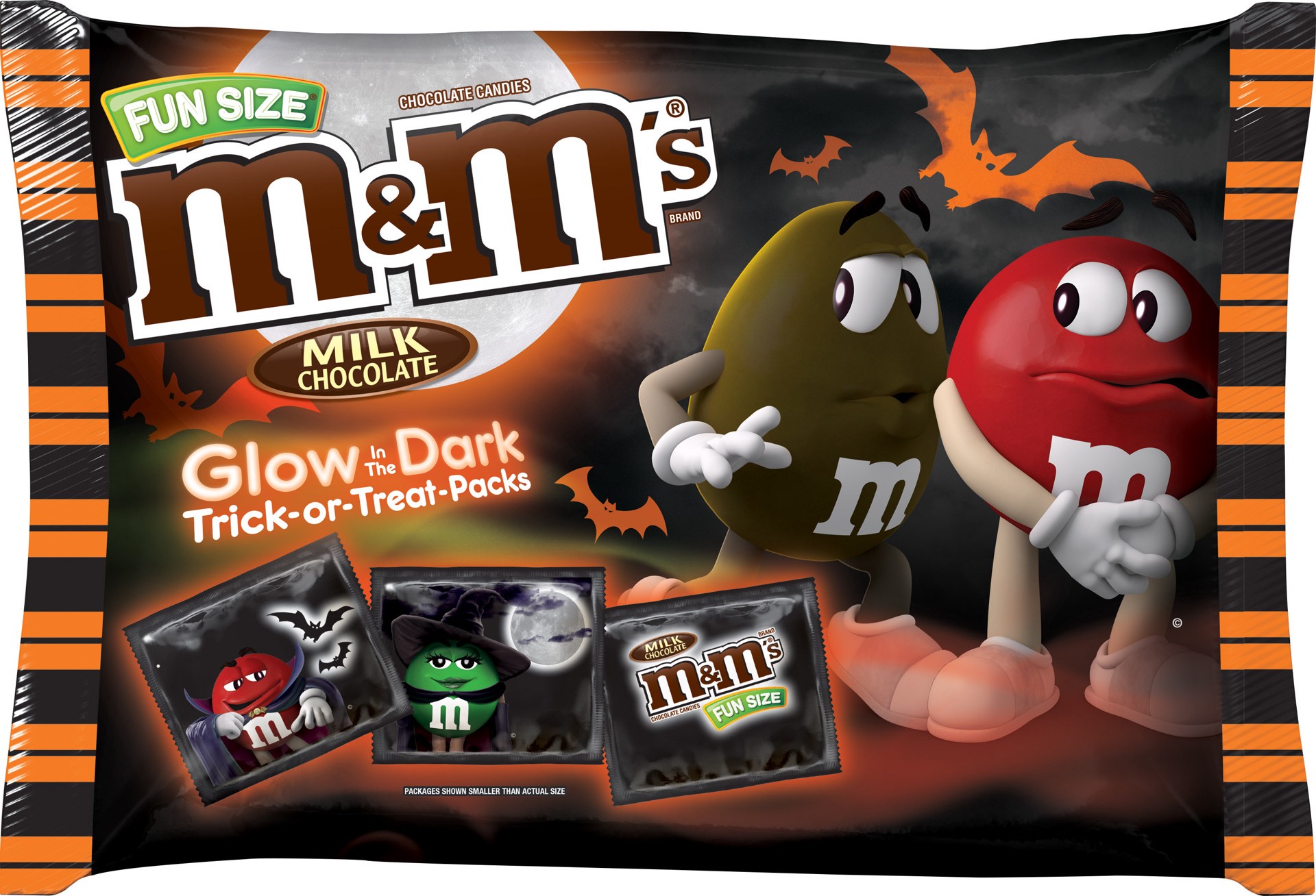 slide 1 of 3, M&M'S Halloween Glow In The Dark Milk Chocolate Candy Fun Size 17-Ounce Bag, 17 oz