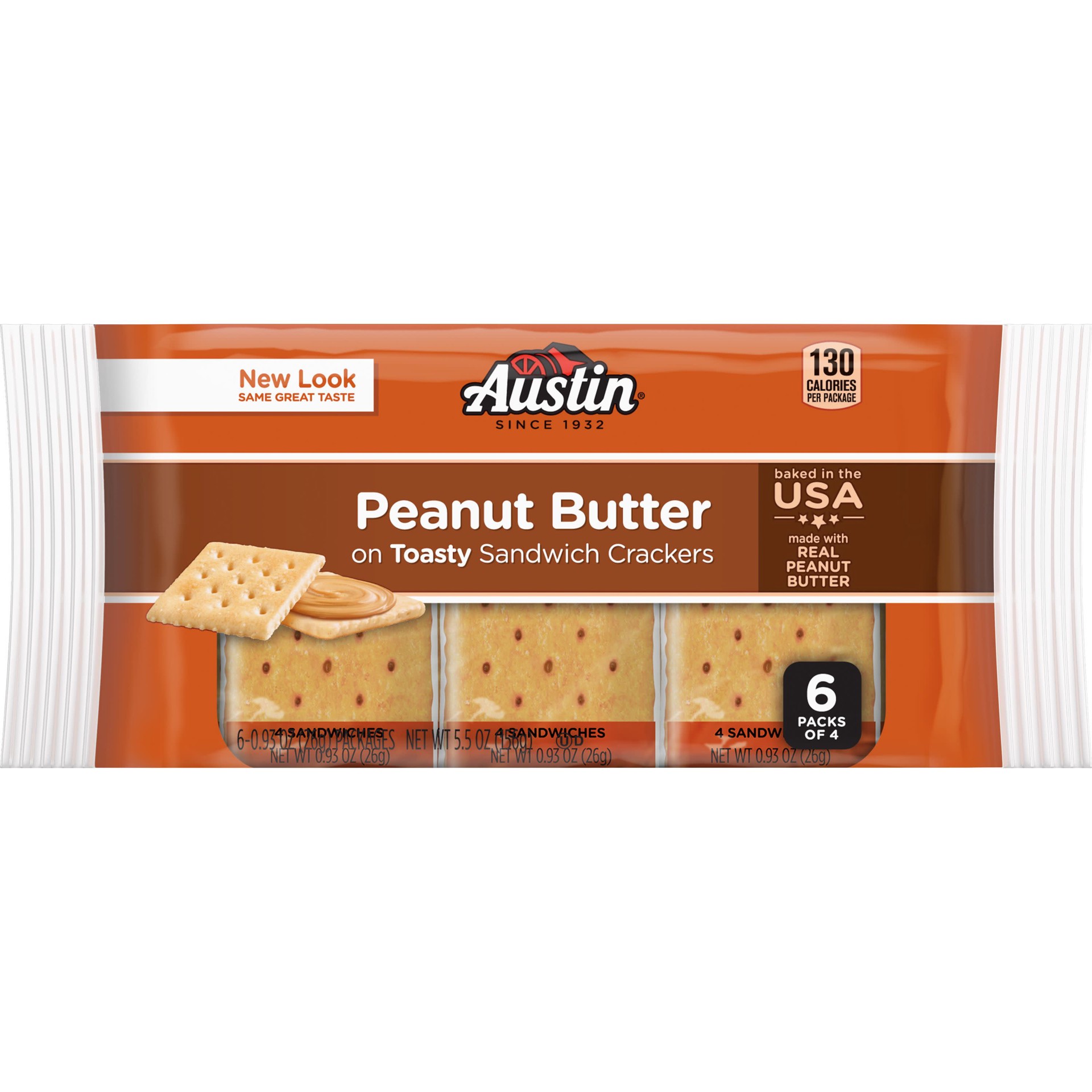 slide 1 of 5, Austin Sandwich Crackers, Peanut Butter on Toasty, 5.5 oz, 6 Count, 5.5 oz