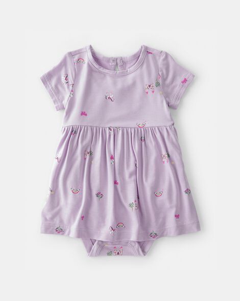 slide 1 of 3, Carters Baby Girl Fairytale Short-Sleeve PurelySoft Bodysuit Dress - Purple Purple 6M, 1 ct