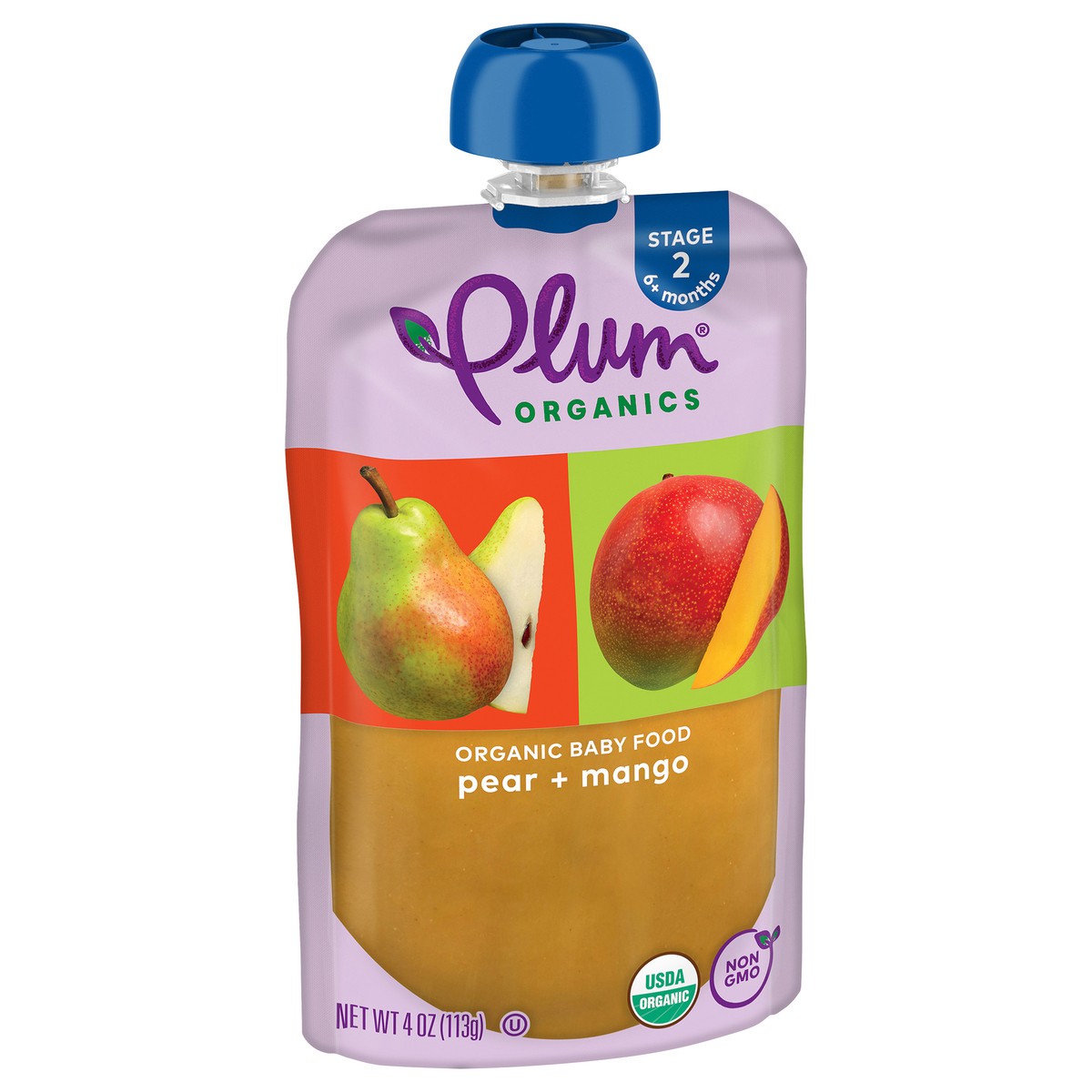 slide 7 of 9, Plum Organics Stage 2 Organic Baby Food Pear + Mango 4oz Pouch, 4 oz