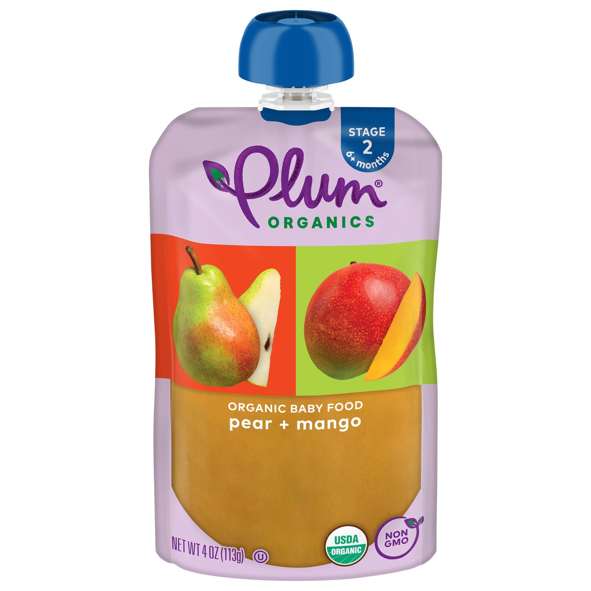 slide 1 of 9, Plum Organics Stage 2 Organic Baby Food Pear + Mango 4oz Pouch, 4 oz