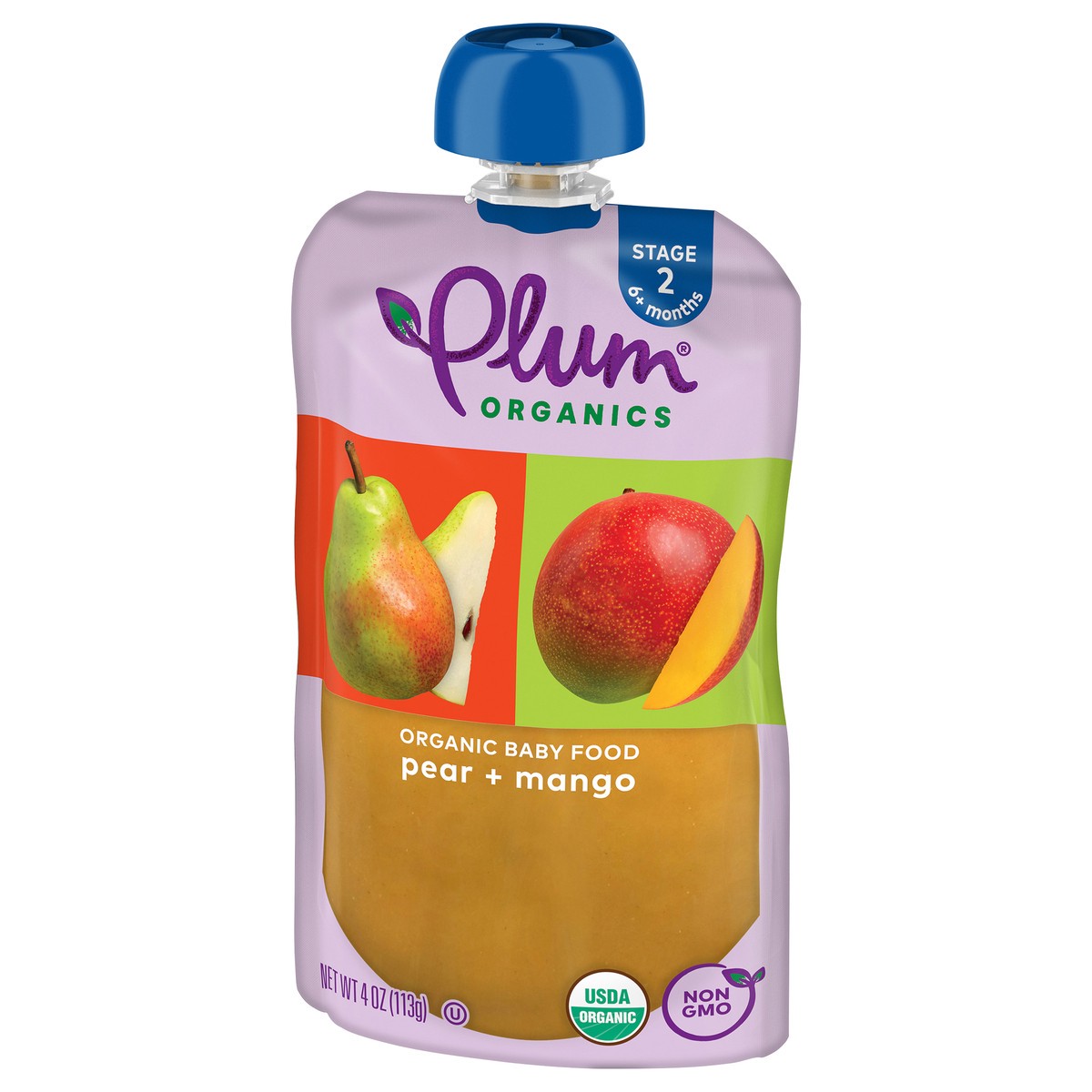 slide 8 of 9, Plum Organics Stage 2 Organic Baby Food Pear + Mango 4oz Pouch, 4 oz