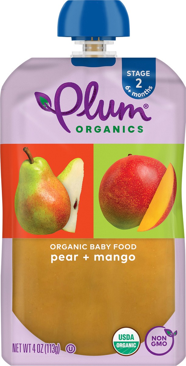 slide 2 of 9, Plum Organics Stage 2 Organic Baby Food Pear + Mango 4oz Pouch, 4 oz