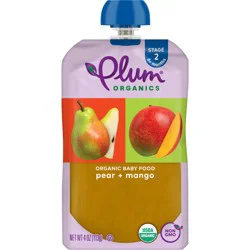Plum Organics Stage 2 Organic Baby Food Pear + Mango 4oz Pouch