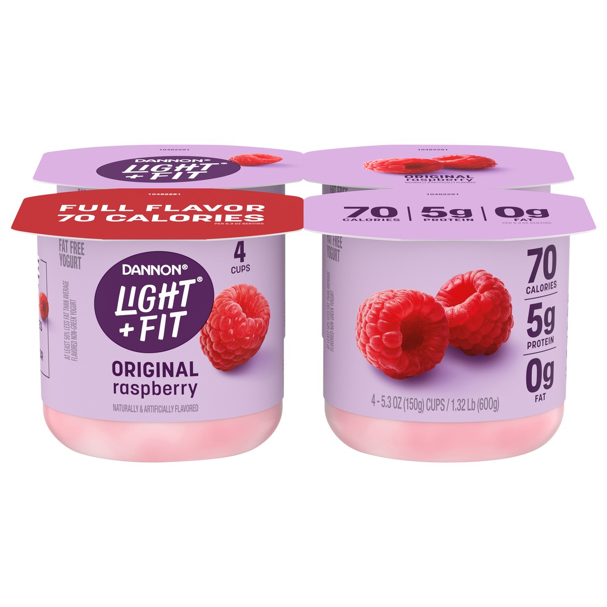 slide 1 of 5, Dannon Light + Fit Raspberry Original Nonfat Yogurt Pack, 4 Ct, 5.3 OZ Cups, 4 ct