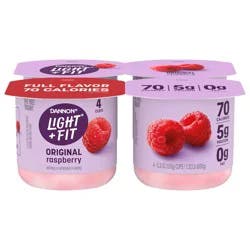 Dannon Light + Fit Raspberry Original Nonfat Yogurt Pack, 0 Fat and 70 Calories, Creamy and Delicious Raspberry Yogurt, 4 Ct, 5.3 OZ Cups