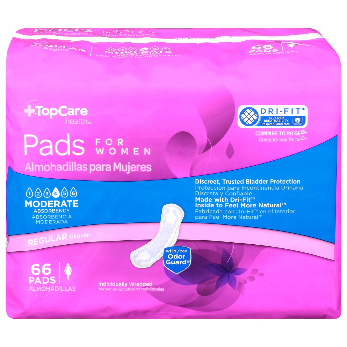 slide 5 of 14, TopCare Health Womens Moderate Regular Pads 66 ea, 66 ea