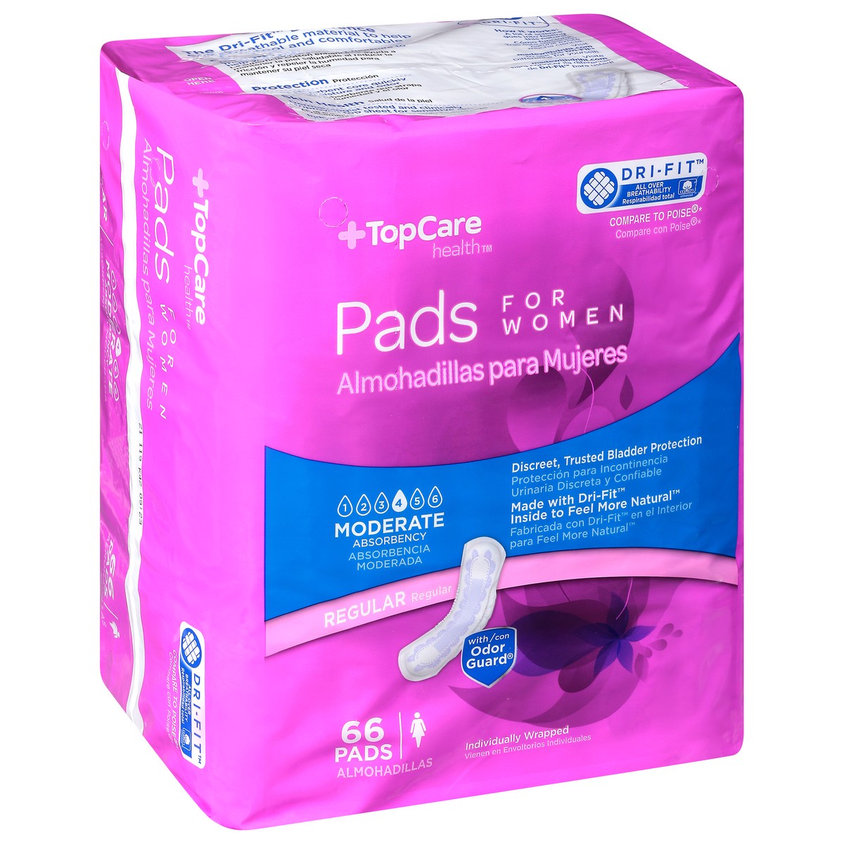 slide 10 of 14, TopCare Health Womens Moderate Regular Pads 66 ea, 66 ea