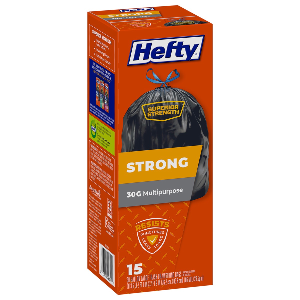 slide 6 of 9, Hefty Strong 30 Gallon Multipurpose Large Drawstring Trash Bags 15 ea, 15 ct