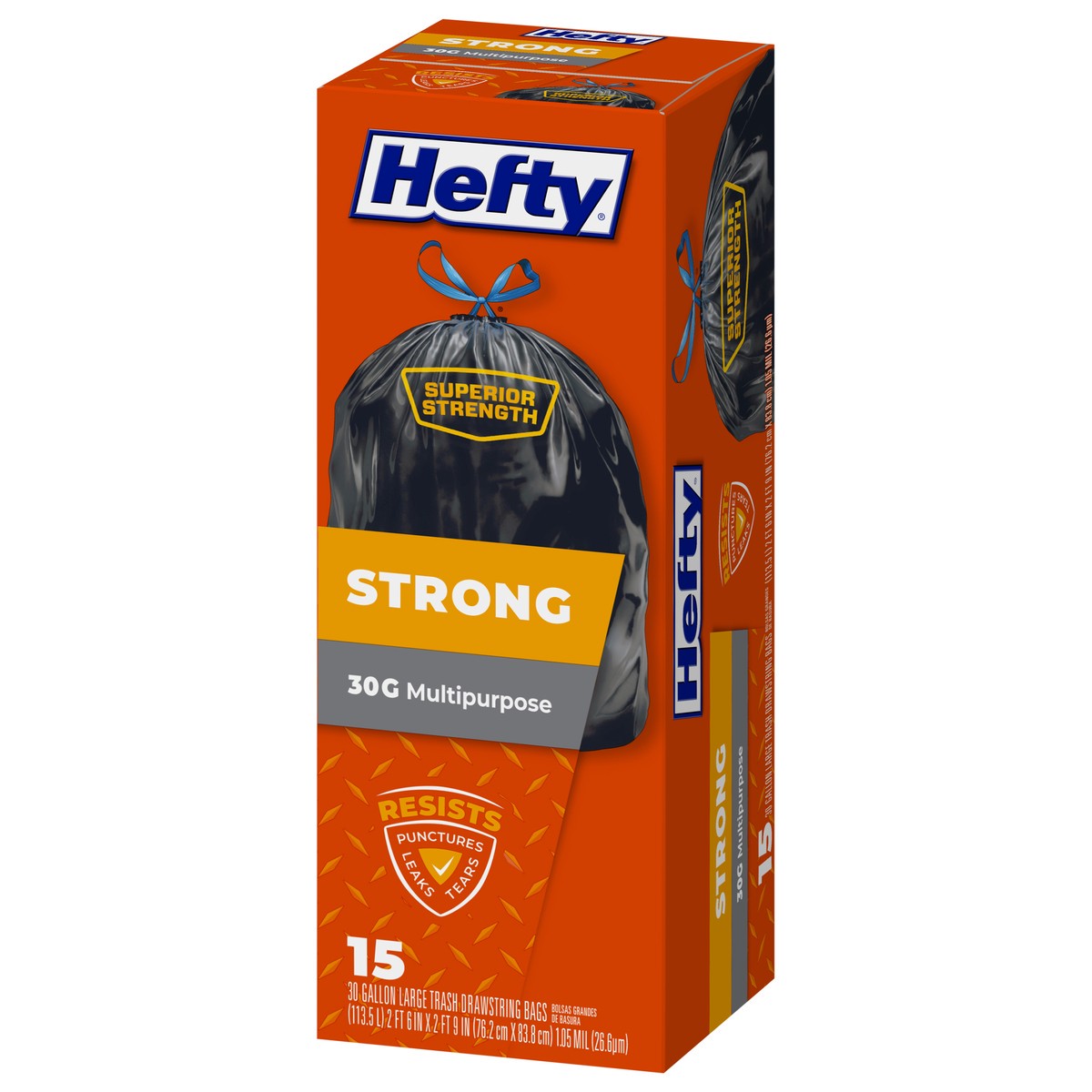 slide 2 of 9, Hefty Strong 30 Gallon Multipurpose Large Drawstring Trash Bags 15 ea, 15 ct