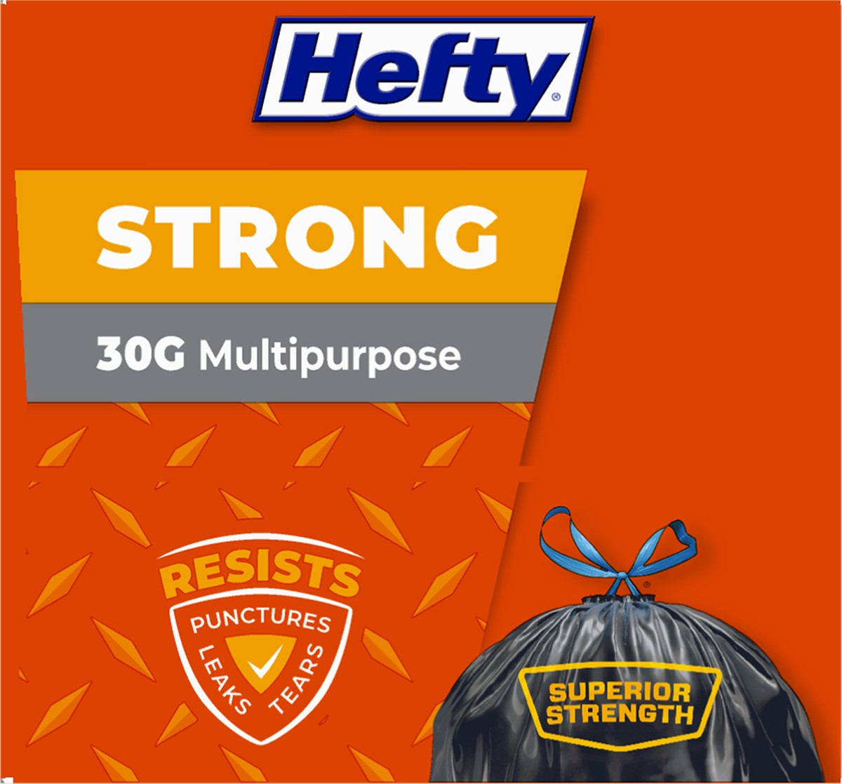 slide 7 of 9, Hefty Strong 30 Gallon Multipurpose Large Drawstring Trash Bags 15 ea, 15 ct