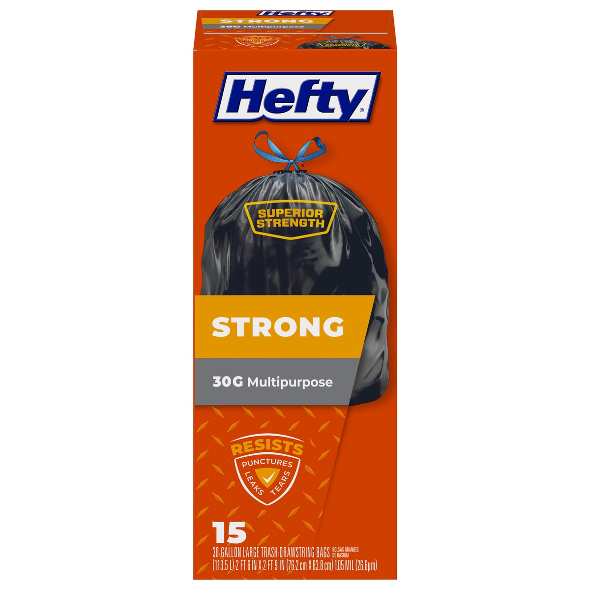 slide 3 of 9, Hefty Strong 30 Gallon Multipurpose Large Drawstring Trash Bags 15 ea, 15 ct