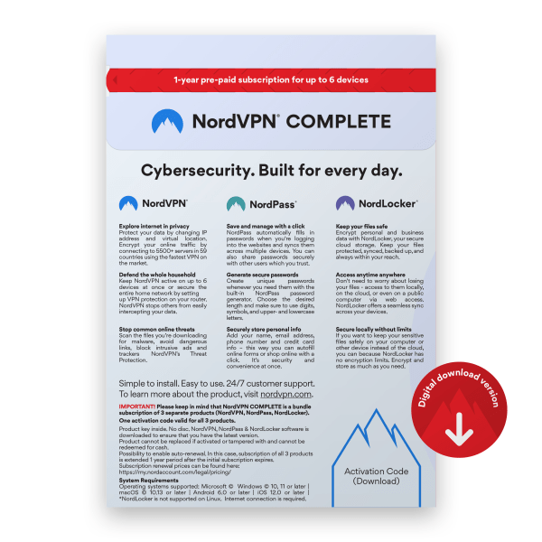 slide 2 of 2, Nordvpn Complete, 1-Year Subscription, Pc/Mac, Product Key, 1 ct