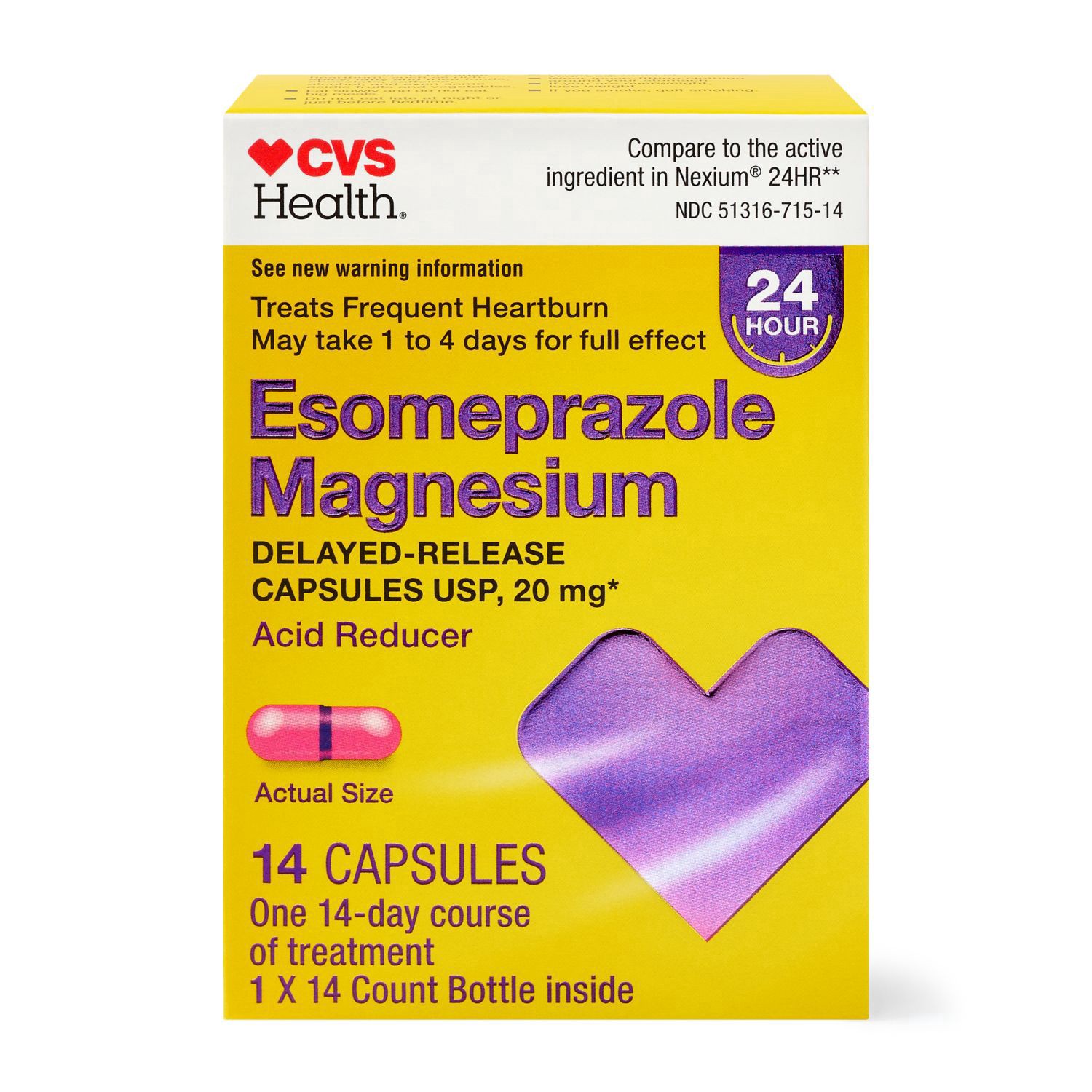 slide 1 of 1, Cvs Health Esomeprazole Magnesium Capsules, 14 Ct, 14 ct