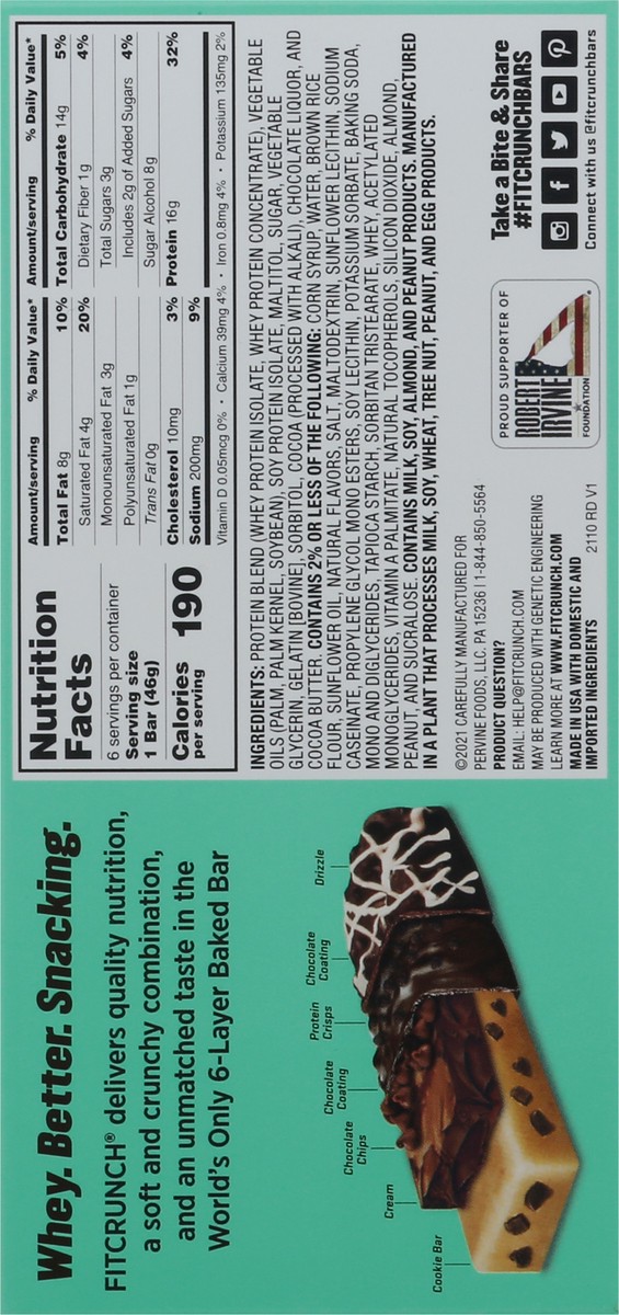 slide 13 of 15, FitCrunch Mint Chocolate Chip Whey Protein Bars 6 ea, 6 ct