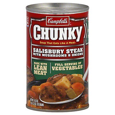 slide 1 of 4, Campbell's Chunky Salisbury Steak with Mushrooms & Onions Soup, 18.8 oz
