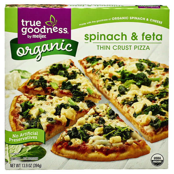 slide 1 of 3, True Goodness Organic Spinach & Feta Frozen Pizza, 15.9 oz