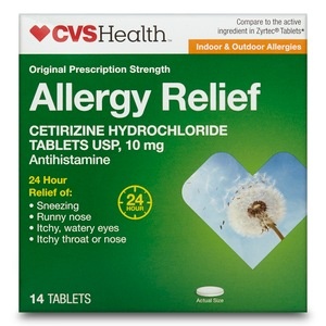 slide 1 of 1, CVS Health Indoor/Outdoor Allergy Relief Cetirizine Hydrochloride Tablets 14 Ct, 14 ct; 10 mg