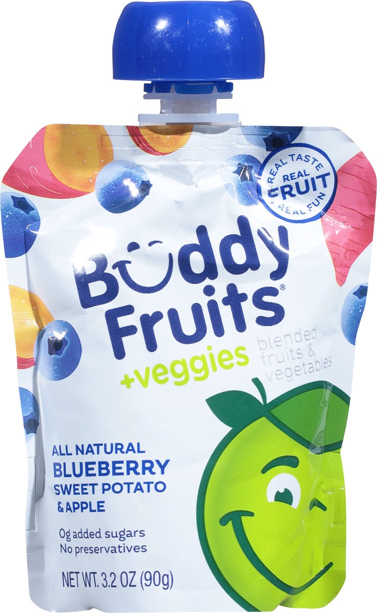 slide 6 of 9, Buddy Fruitss + Veggies All Natural Blueberry, Sweet Potato & Apple Pouch, 3.2 oz