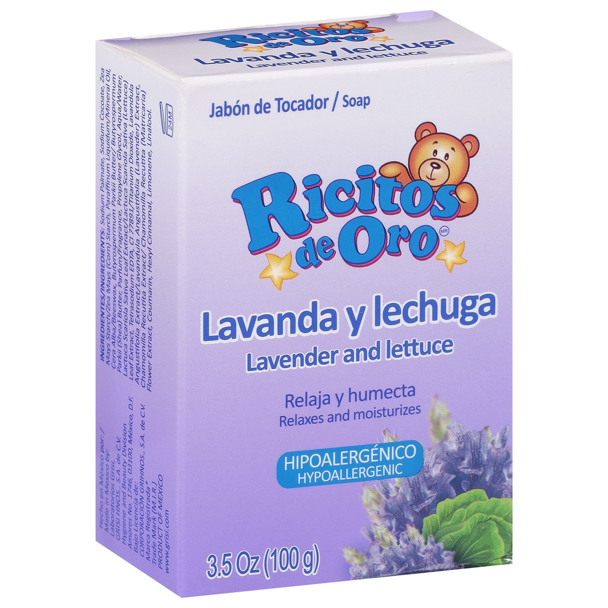 slide 5 of 9, Ricitos de Oro Hypoallergenic Relaxes and Moisturizes Lavender and Lettuce Soap 3.5 oz, 3.5 oz