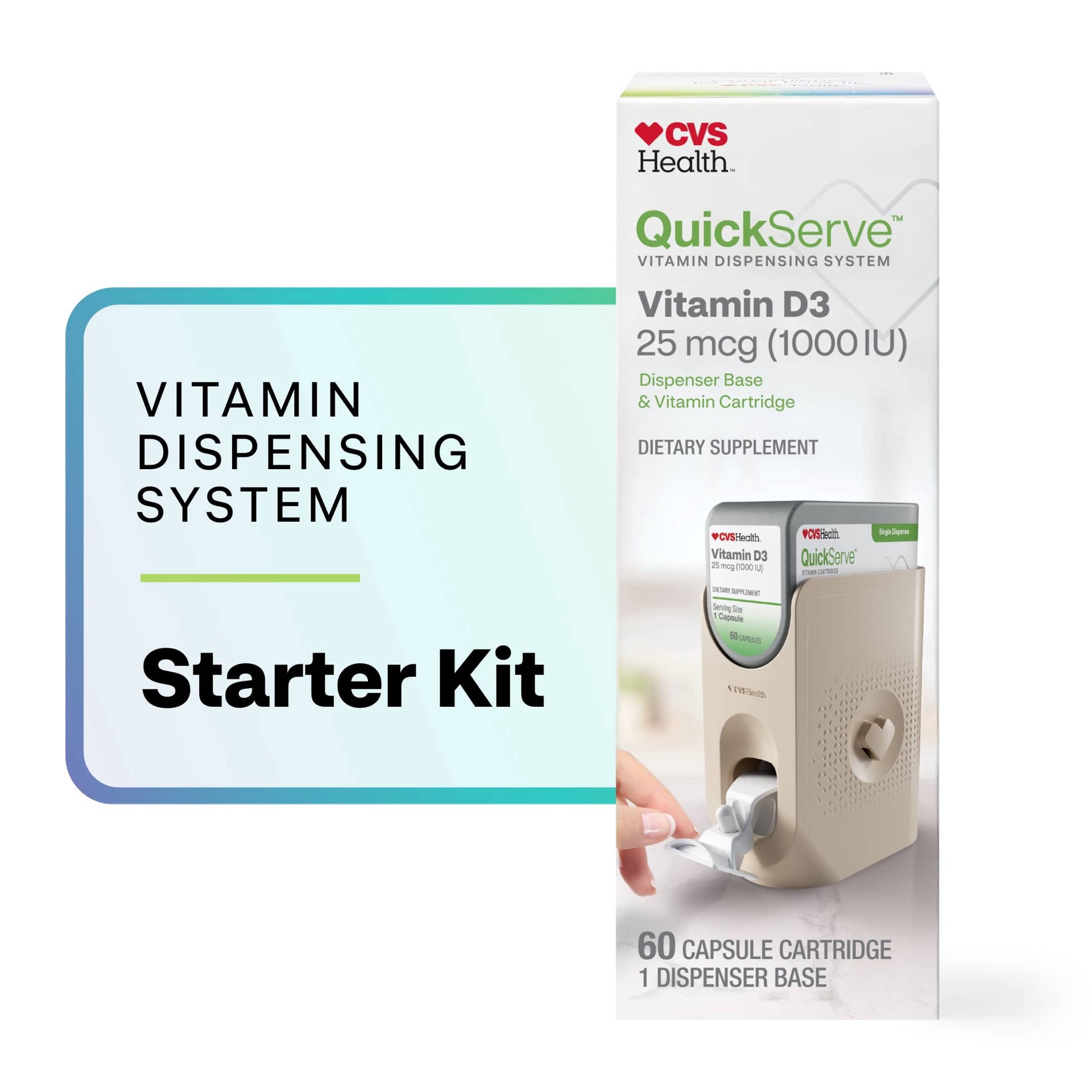 slide 1 of 1, CVS Health QuickServe Vitamin D3 Starter Kit (Dispenser Base + Cartridge), 60 Ct, 60 ct