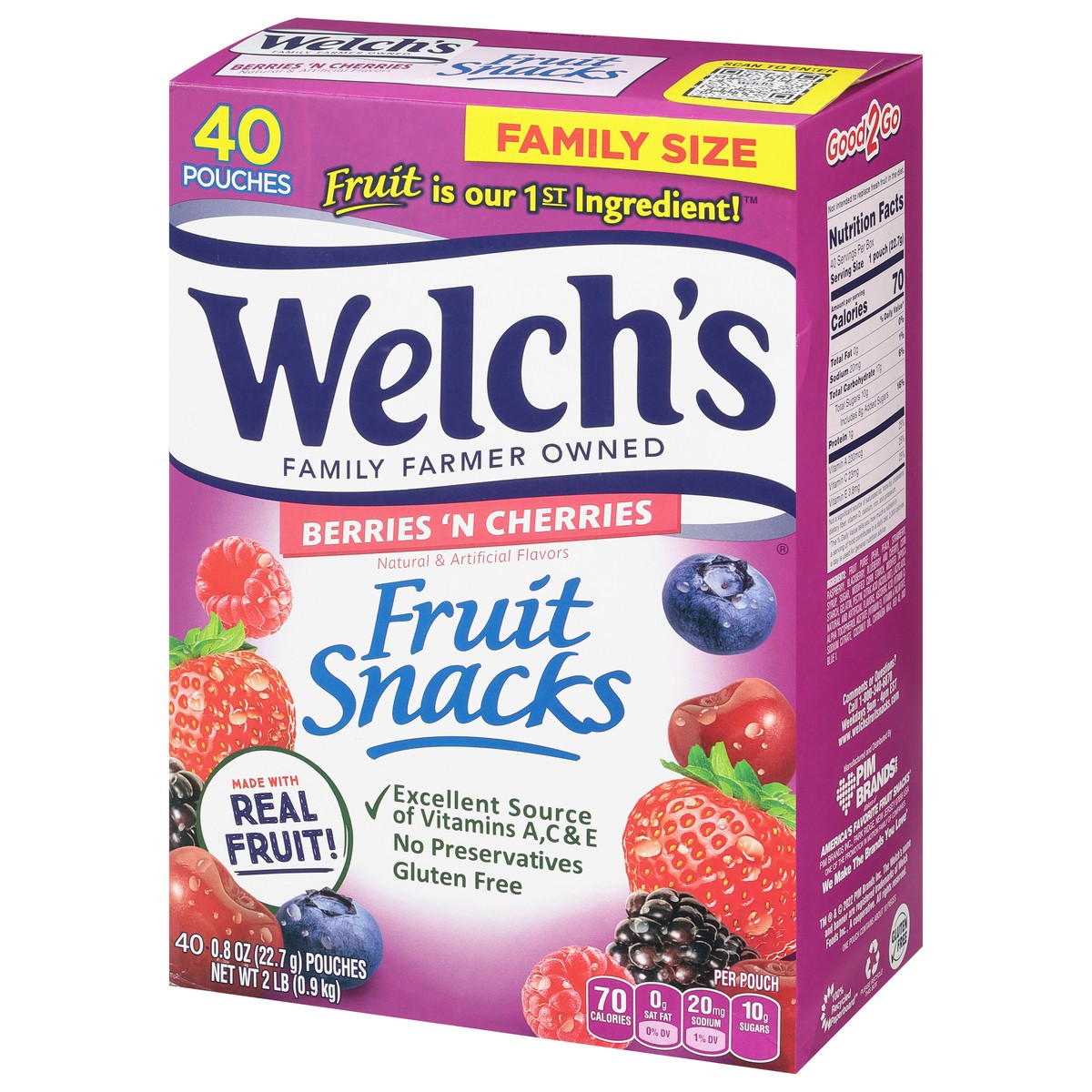 slide 8 of 9, Welch's Berries 'N Cherries Fruit Snacks Family Size 40 - 0.8 oz Pouches, 32 oz