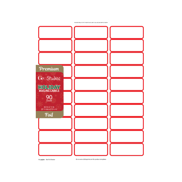 slide 3 of 3, Geo Studios Holiday-Themed Mailing Labels, 8-1/2"" X 11"", Red Foil Border, Pack Of 90 Labels, 90 ct