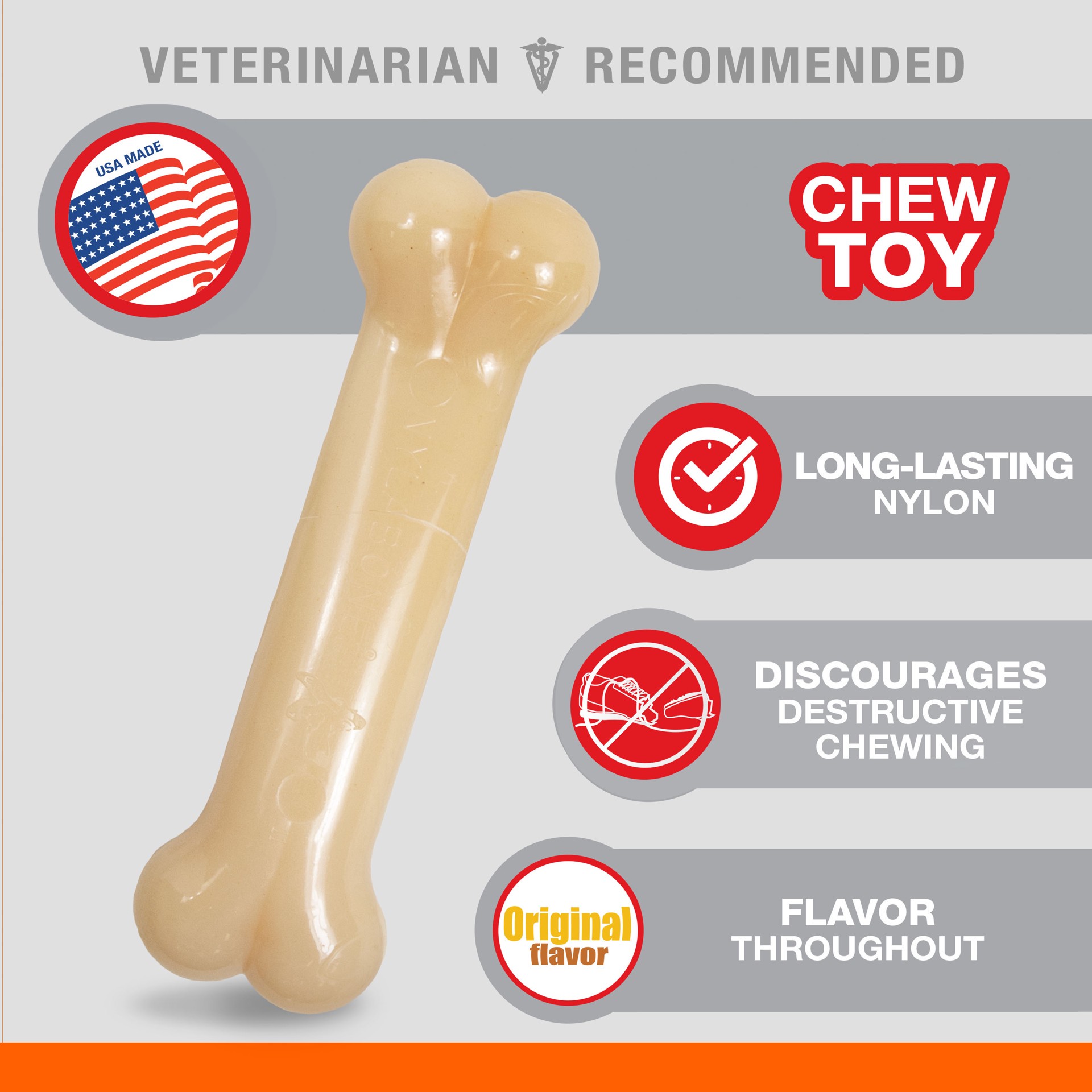 slide 7 of 10, Nylabone Power Chew Dog Toy Original Medium/Wolf - Up to 35 lbs.(1 Count), 1 ct