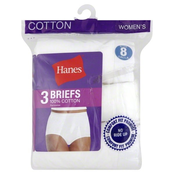 slide 1 of 1, Hanes Ladies Briefs - Size 8, White, 3 ct