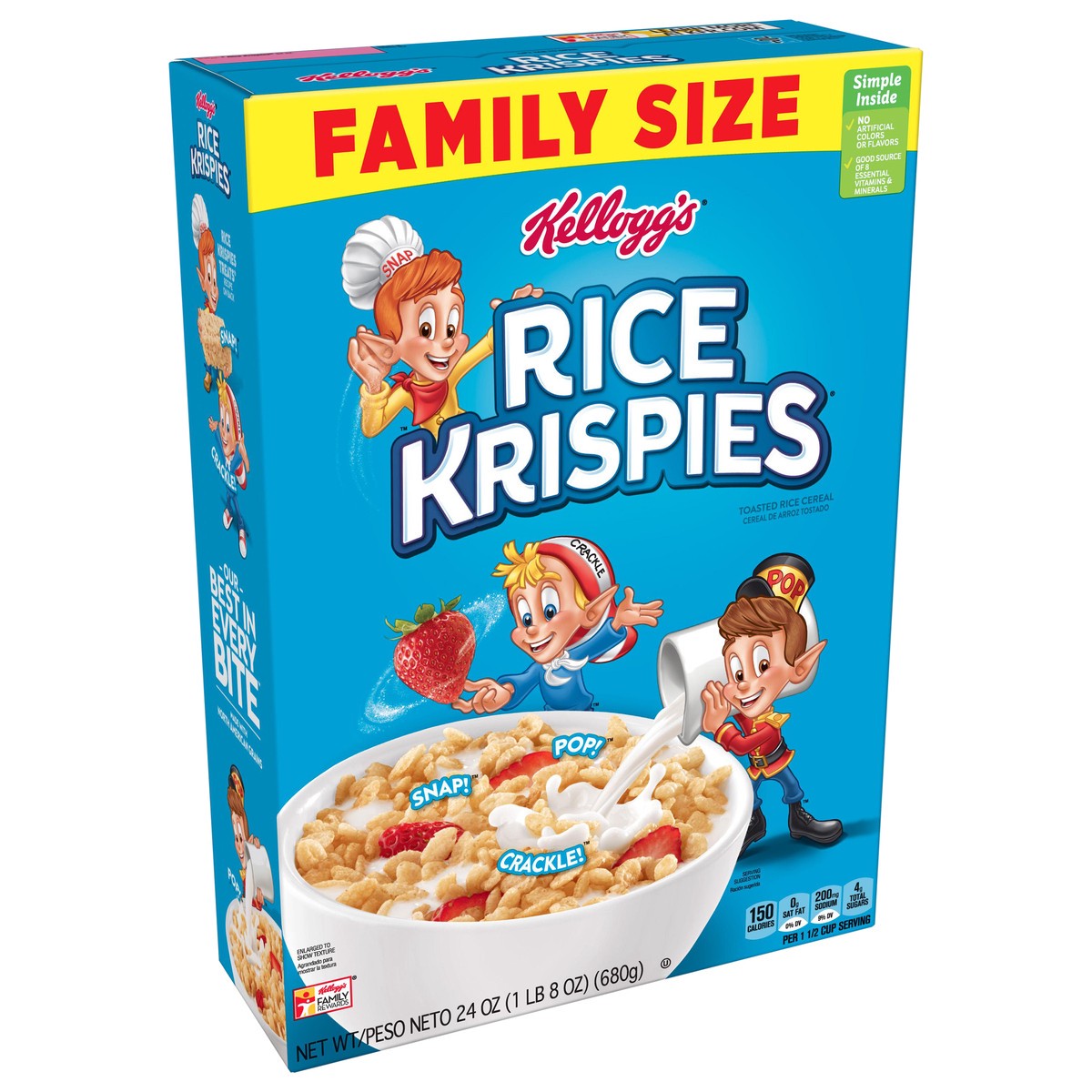 slide 2 of 9, Kellogg's Rice Krispies Original Cold Breakfast Cereal, 24 oz