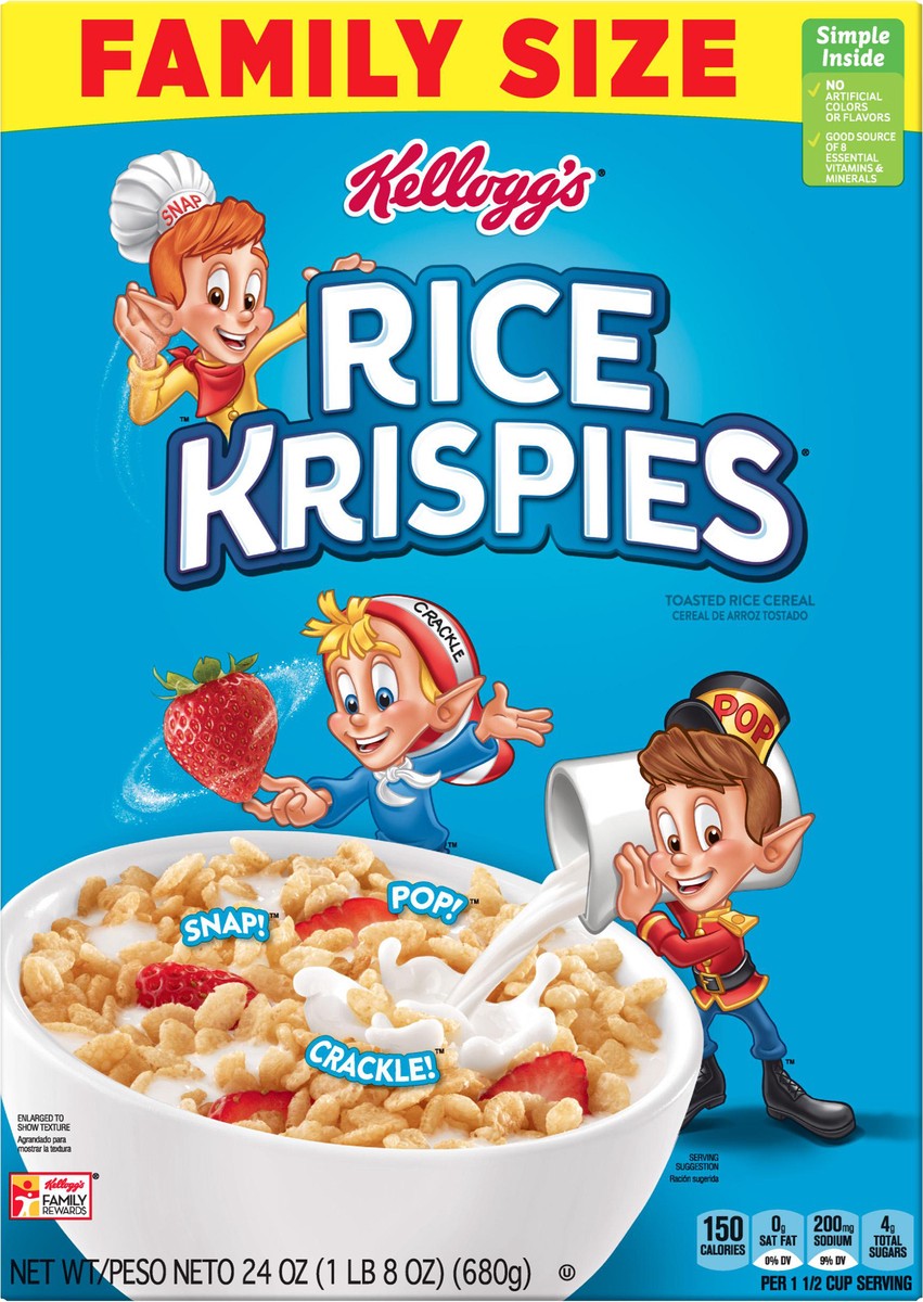slide 8 of 9, Kellogg's Rice Krispies Original Cold Breakfast Cereal, 24 oz