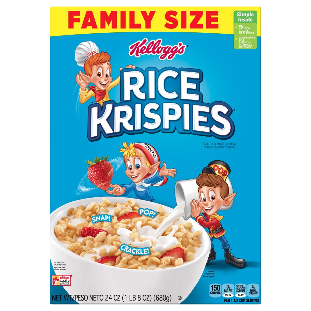slide 1 of 9, Kellogg's Rice Krispies Original Cold Breakfast Cereal, 24 oz