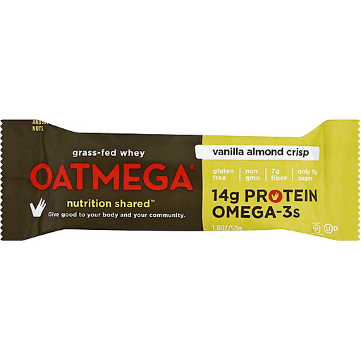 slide 2 of 3, Oatmega Vanilla Almond Grass-Fed Whey Protein Bar, 1.8 oz