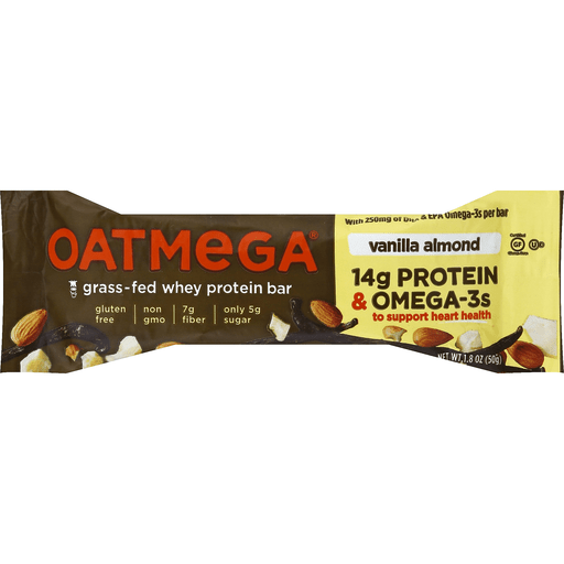 slide 3 of 3, Oatmega Vanilla Almond Grass-Fed Whey Protein Bar, 1.8 oz